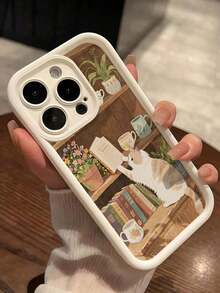 1个乡村治愈系猫咪、花朵、书籍、杯子图案加厚防摔全包软壳手机壳，兼容 11/12/13/14/15/16/17 Pro Max - 彩色 - 查看 1