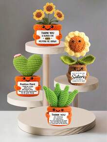 4pcs/Set Handmade Crochet Desktop Decor Ornaments, Cute Potted Plant Dolls, Great Birthday Gift For Best Friends, Sisters, Moms, Grandmas, Coworkers, Family, Keychain, Positive Emotion Support, Christmas, Valentine's Day, Thanksgiving, Room Decor, Plush Toys - Multicolor - View 2
