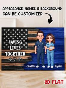 Catygift Customized Canvas Art, Medical Professional Artwork, Personalized Medical Gift, Saving Lives Together, Gift For Nurses And Doctors, Customized Name Background - As Shown - View 4