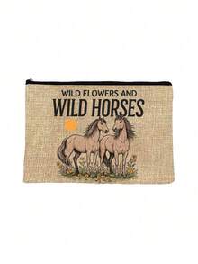 Wild Flowers And Wild Horses Pattern Makeup Bag, Cartoon Fun Multi Functional Canvas Bag, Charger Storage Bag,Travel Essential Makeup Bag: Girls' Travel Survival Bag, Men's And Women's Zipper Bag, Cosmetics, Makeup And Travel Essential Lightweight Reception Bag, Perfect Gift For Teenagers, Birthday And Travel Accessories,Holiday Gifts - Multicolor - View 17