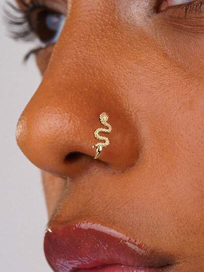 2Pcs/1Pc Golden Snake Shape Nose Clip Animal-Shaped Nose Clip Perfect Minimalist Gold Jewelry Gift For Valentine'S Day, Women'S Day, Mother'S Day, Birthday Or Anniversary