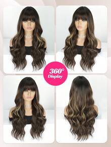 28-Inch Stylish Gradient Long Curly Hair With Bangs, Made Of Synthetic Material, Suitable For Women's Daily Commutes. - Multicolor - View 5