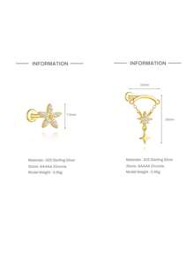 EleRunis 1件 925纯银心形星月莲花平底耳骨耳钉，适合日常佩戴、婚礼、派对、订婚、周年纪念、情人节等场合。 - 金色 - 查看 10