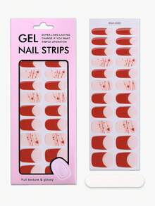 Bộ 22 miếng dán móng tay gel màu đỏ Pháp không tia UV, kiểu dáng lãng mạn hình trái tim đỏ, thích hợp cho nữ giới tự làm móng tại nhà. - Đỏ - Xem 6
