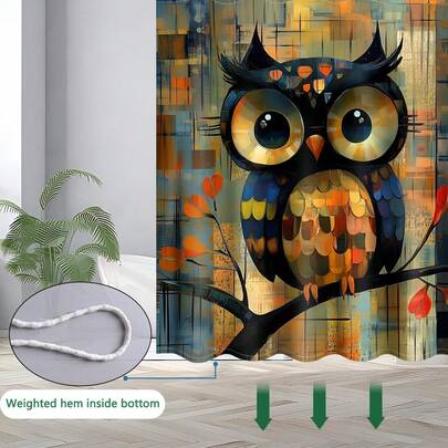 1pc Painted Owl Shower Curtain, Owl Graffiti Shower Curtain, Various Room Decoration Partition Shower Curtain, Bathroom Accessories Shower Curtain, Bathtub Curtain