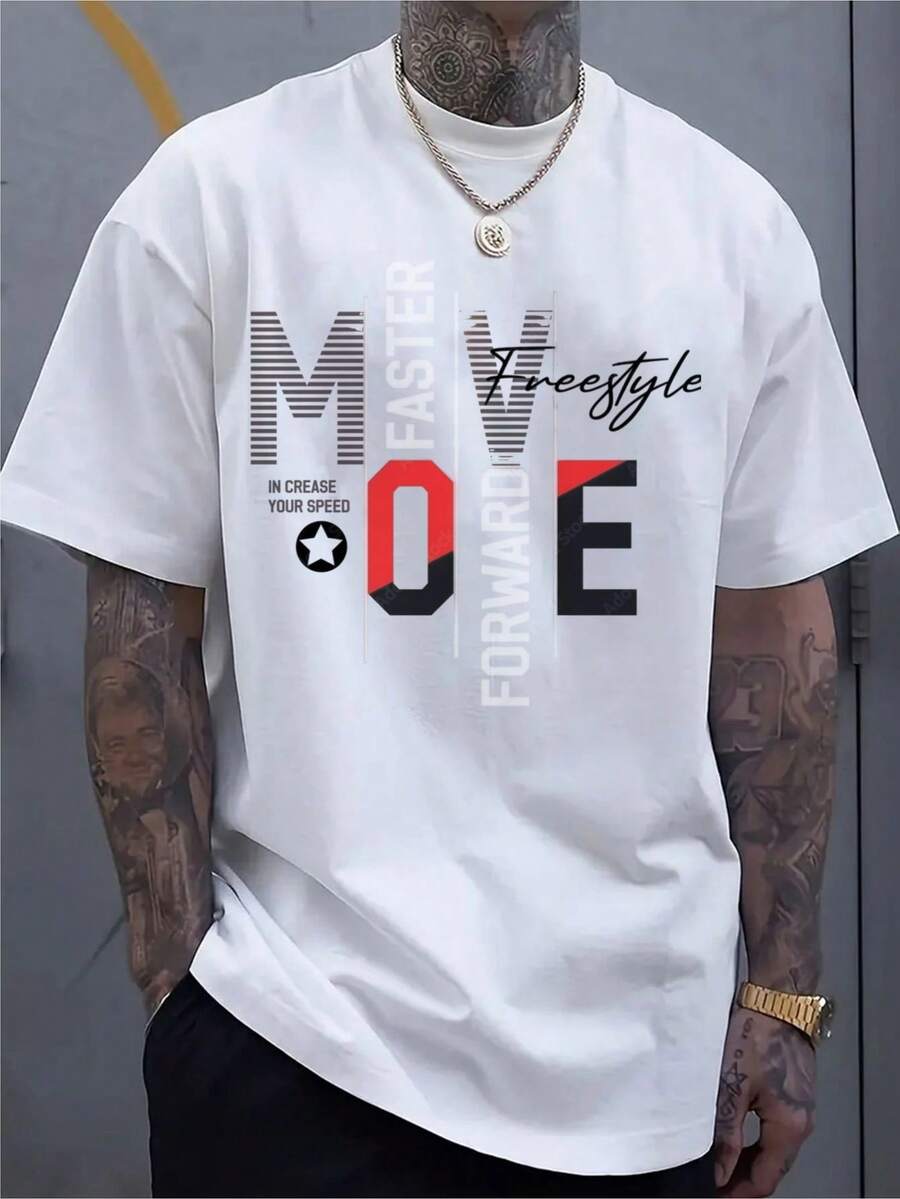 Men's Round Neck T-Shirt |   Casual Short-Sleeve Summer Wear For Gym And Beach, Breathable, Suitable For Training And Running, Suitable For All Seasons, Machine Washable, Essential Neutral Colors, Geometric Pattern, Slightly Stretchy Fabric - trắng - Xem 1