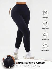 Women's Compression Leggings, Yoga Pants, Butt Lifting, Seamless, High Waist, Slimming Tights - Black - View 2