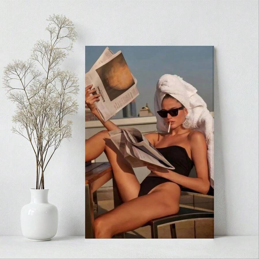 2D Flat Print, 1pc Framed Canvas Wall Art, Vintage Magazine Poster, Retro Fashion Art Print Canvas Poster Painting Home Wall Decor, Ideal Gift For Bedroom Living Room Hallway Dorm, Ready To Hang - 列印 - 查看 1
