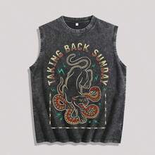 Men's Y2K Vintage Distressed Charcoal Gray Sleeveless Tank Top - Official TAKING BACK SUNDAY Rock Band Graphic Tee​ Featuring Dynamic Black Panth Er Pouncing On Snakes, Encircled By Razor Wire & Green Lightning, 100% Cotton Super Soft & Breathable, Emo Rock Streetwear Gift VS003-A - 黑色 - 查看 12