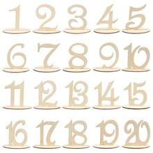 1-20 Wooden Table Number Placards With Stands, Creative Numeric Design, Wedding Ceremony Seating Card, Party Dining Table Number Decor - log color - View 1