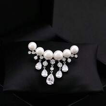 1pc Arch-Shaped Faux Pearl Tassel Brooch Accessory For Clothing - Silver - View 1