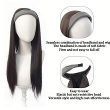 日常头带假发一体式女士长直发，长水波纹卷发，半头套，自然透气 - 彩色 - 查看 4