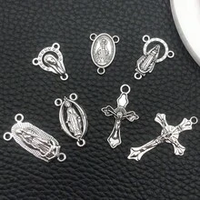 12/60 piezas Rosario católico con cuentas, cruz de la paz, colgante de la Virgen María, cadena para hacer collares y joyería DIY - Plateado - Ver 6