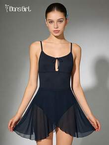 Leotardo de mujer de gasa de DonsGirl, diseño ajustable con cordón, unicolor, adecuado para actuaciones y baile - Azul Marino - Ver 5