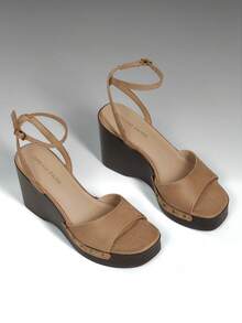 Women's Heeled Sandals Dressy 3.94-InchPlatform Square-Toe Ankle Buckle Studded Fashion Elegant Sandals For Outdoor Spring/Summer Shoes - Khaki - View 1