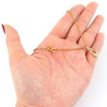 1pc New Classic Initial Pin Pendant Golden Stainless Steel Chain Necklaces For Women - Yellow Gold - View 3
