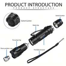 1 SET Rechargeable Green Laser Tactical Flashlight With 2PCS 18650 Battery, Durable Aluminum Body, Green Light Engineering Indicator Pen For Indoor Teaching, Night Observation, Research Pedants & Outdoor Activities, Ideal For Camping, Hunting - Black - View 5