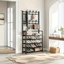 Protector de esquina de estructura metálica de 3 niveles con ganchos - Almacenamiento de moda, adecuado para dormitorio y sala de estar, superficie pintada, diseño independiente, perfecto para chaquetas, sombreros y accesorios, decoración de habitación - Multicolor - Ver 17