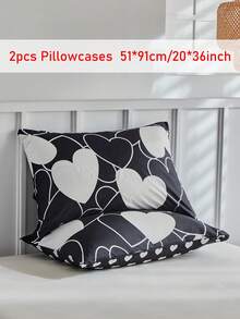 Bộ 2 vỏ gối trang trí in hình trái tim đen trắng, vỏ gối trang trí lãng mạn dễ thương cho ghế sofa, phù hợp cho mọi mùa, trang trí nhà cửa, mềm mại và thoáng khí, có thể giặt máy, món quà tuyệt vời, không bao gồm ruột gối. - Đen và trắng - Xem 8