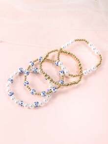 Gold Beaded Bracelet Fashion Women's Blue And White Porcelain Bead Bracelet Hand Ornaments - Multicolor - View 2