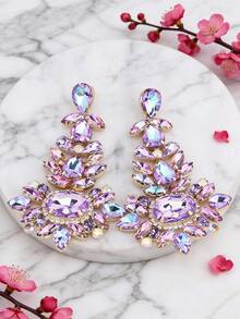 ACEHLN 1 Pasang Anting Tusuk Paduan Tembaga Buatan Tangan dengan Berlian Imitasi Desain Baru Anting Liontin Berlian Imitasi Panjang Berwarna-warni Berkualitas Tinggi Aksesoris Perhiasan Wanita Berlian Imitasi Modis Grosir - Akupunktur telinga (PIN) - View 4