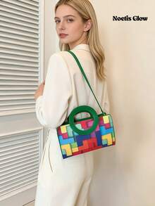 Ladies Composite Fabric Flowers And Leaves Contrast Color Pleated Shoulder Straps Bow Accessories Summer Travel Vacation Shoulder Underarm Bag, Fashionable Bow Purse For Women - 彩色 - 查看 2