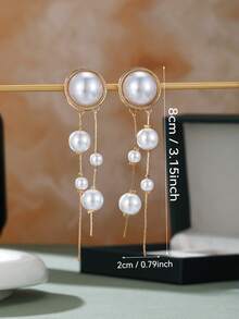 1对时尚优雅仿珍珠长流苏耳环，简约女性气质日常百搭派对度假个性耳环 - 耳環 - 查看 5