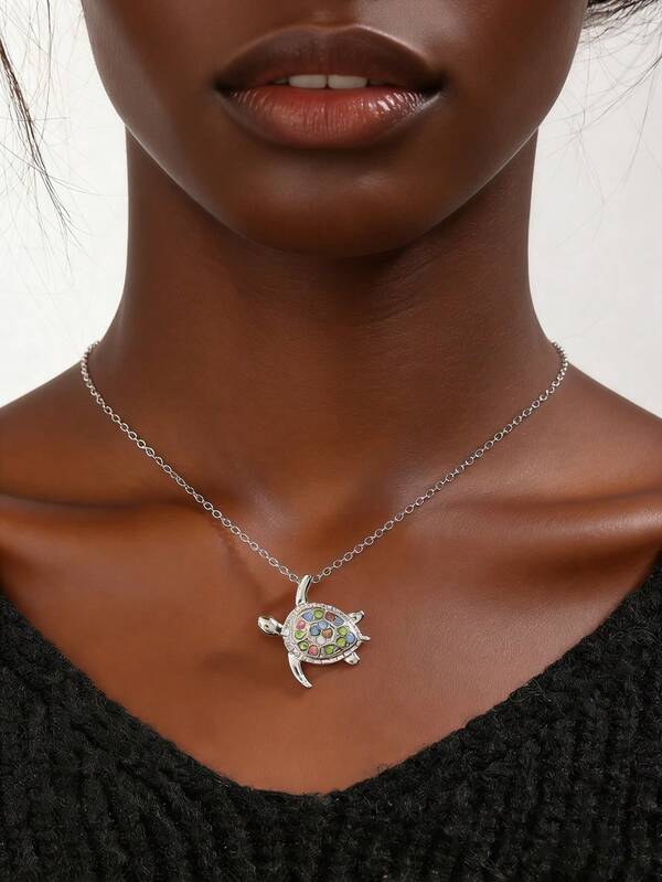 1pc Summer Vacation Style Cute Sea Turtle Pendant Necklace, Ocean Life Necklace For Women