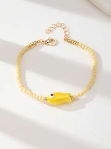 1 chiếc vòng tay hình cá làm từ hạt thủy tinh, trang sức vòng tay đính hạt phong cách Boho mùa hè dành cho nữ (Cá làm thủ công bằng gốm sứ, bọt khí và đốm đen trên bề mặt là hiện tượng bình thường, không phải vấn đề về chất lượng) - Nhiều màu - Xem 4