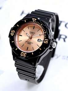 Casio 高级黑色树脂表带腕表，搭配玫瑰金表盘，时尚100米防水石英腕表，夜光刻度运动腕表，优雅休闲日常腕表 - 玫瑰金 - 查看 2