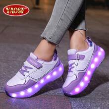 YAOSF أحذية تزلج للأطفال/المراهقين - إصدار محسن بثبات معزز، أحذية رياضية قابلة للفصل 2 في 1، أحذية تزلج رياضية خارجية مضيئة، أحذية أبوين-طفل، زلاجات جديدة مضمنة، أحذية مضيئة ليلاً، أحذية تزلج كهربائية قابلة للشحن عبر USB، أحذية تزلج مضيئة بالليد، أحذية رياضية بنعول مضيئة، أحذية تزلج رياضية للأولاد/البنات/الطلاب للاستخدام الخارجي، هدية عيد مهرجان عالية الجودة للأطفال - الأرجواني - مشاهدة 4