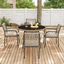 Modern Rattan Garden Furniture Set, Round Glass Table + 4 Armchairs, Iron Frame, Suitable For Patio/Balcony/Terrace - Grey - View 3