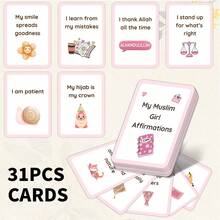 31张穆斯林女孩积极肯定卡片，伊斯兰信仰每日提醒卡片，每日积极正念卡片 - 培养自尊、信仰和良好品德，穆斯林开斋节斋月礼物 - 彩色 - 查看 7