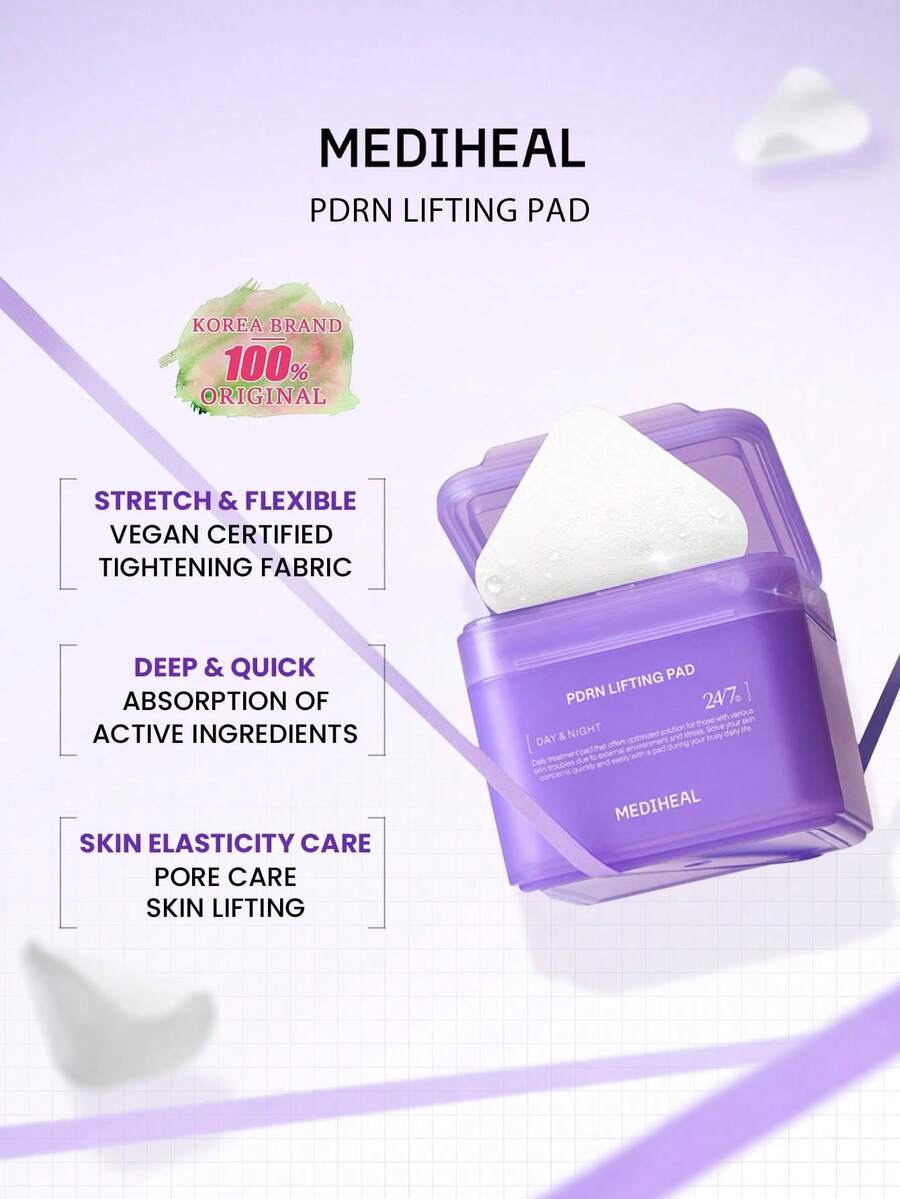 Mediheal PDRN 毛孔提拉臉部化妝棉，乳白色半透明，絎縫雙層，快速吸收不殘留，保濕柔軟，便攜罐裝，適合敏感肌，韓美，Olive Young，禮物