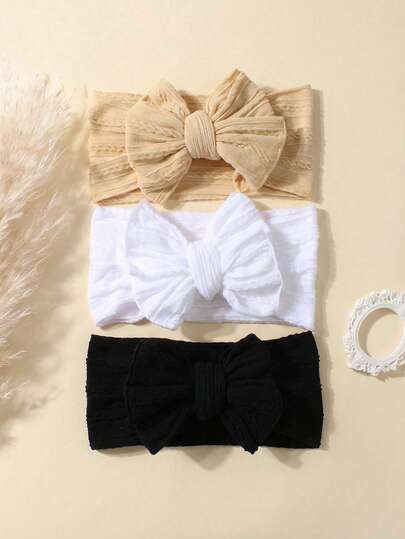 Set de 3 diademas elásticas suaves de nailon para bebé, en color camel lindo, adecuadas para uso diario a principios de primavera