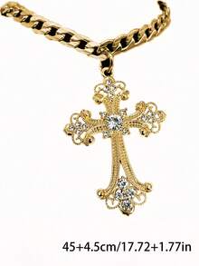 1pc Fashionable Rhinestone Hollow Cross Punk Style Titanium Steel Gold Pendant Necklace, Suitable For Party, Festival And Daily Wear, 2026 New Arrival - Gold - View 3