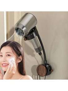 1个壁挂式通风收纳架，吹风机支架，适用于无孔浴室/卫生间，重型吹风机支架，适用于大多数墙面和吹风机，浴室吹风机收纳架 - 彩色 - 查看 8