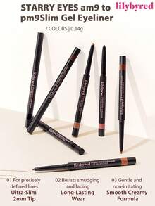 lilybyred K-Beauty Starry Sky Eyeliner Pen, AM9 To PM9 Smooth Gel Eyeliner Pencil, 2mm Fine Gel Eyeliner, Metal Tip, Easy To Use, Pigmented, Nourishing, Waterproof, Sweat-Proof, Korean Makeup - 01 霧面黑 - 查看 8