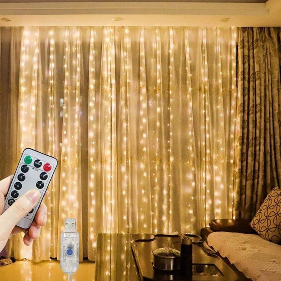 USB Powered Indoor Decorative String Lights, Suitable For Home, Bedroom Decor And Holiday Celebrations (Party, Wedding, Eid) - USB窗簾燈 - 查看 1
