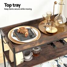 Artiss Kitchen Island Rolling Serving Cart - Walnut - View 4
