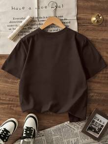 Girls' Leopard Print & Butterfly Pattern Short Sleeve T-Shirt, Casual & Fashionable Style, Soft & Machine Washable - Brown - View 4