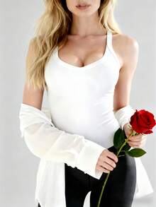 Women's Sleeveless Padded Sports Casual Tank Top, Backless Elastic Knit White Camisole, Sexy Minimalist Style Camisole - White - View 6