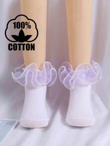 1 đôi tất cotton màu tím đính ngọc trai kiểu công chúa dành cho bé gái - Màu tím hoa cà - Xem 7