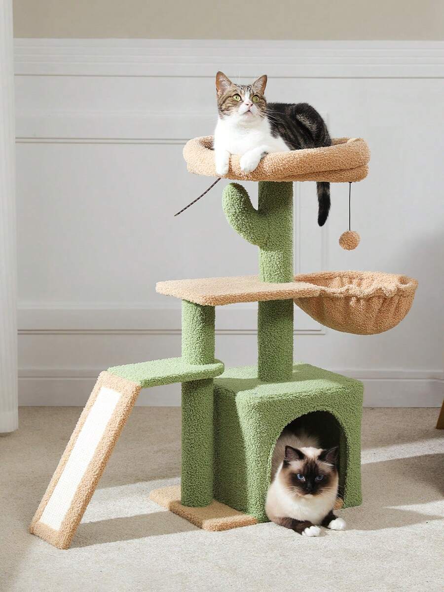 PAWZ Road Cat Tree For Indoor Cats, 31.5'' Small Flower Cat Tower Condo With Sisal Scratching Ramp, Cozy Hammock And Removable Flower Cat Bed Perch For Kittens - Green - View 1