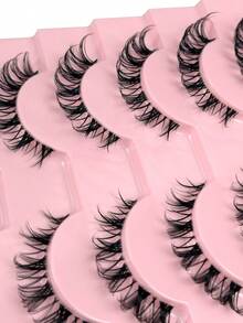 10 pares de pestañas postizas transparentes rusas rizadas con banda natural clara, pestañas postizas de 3D de visón falso reutilizables con aspecto de ojo de gato, extensiones de tira completa de pestañas para maquillaje - Negro - Ver 4