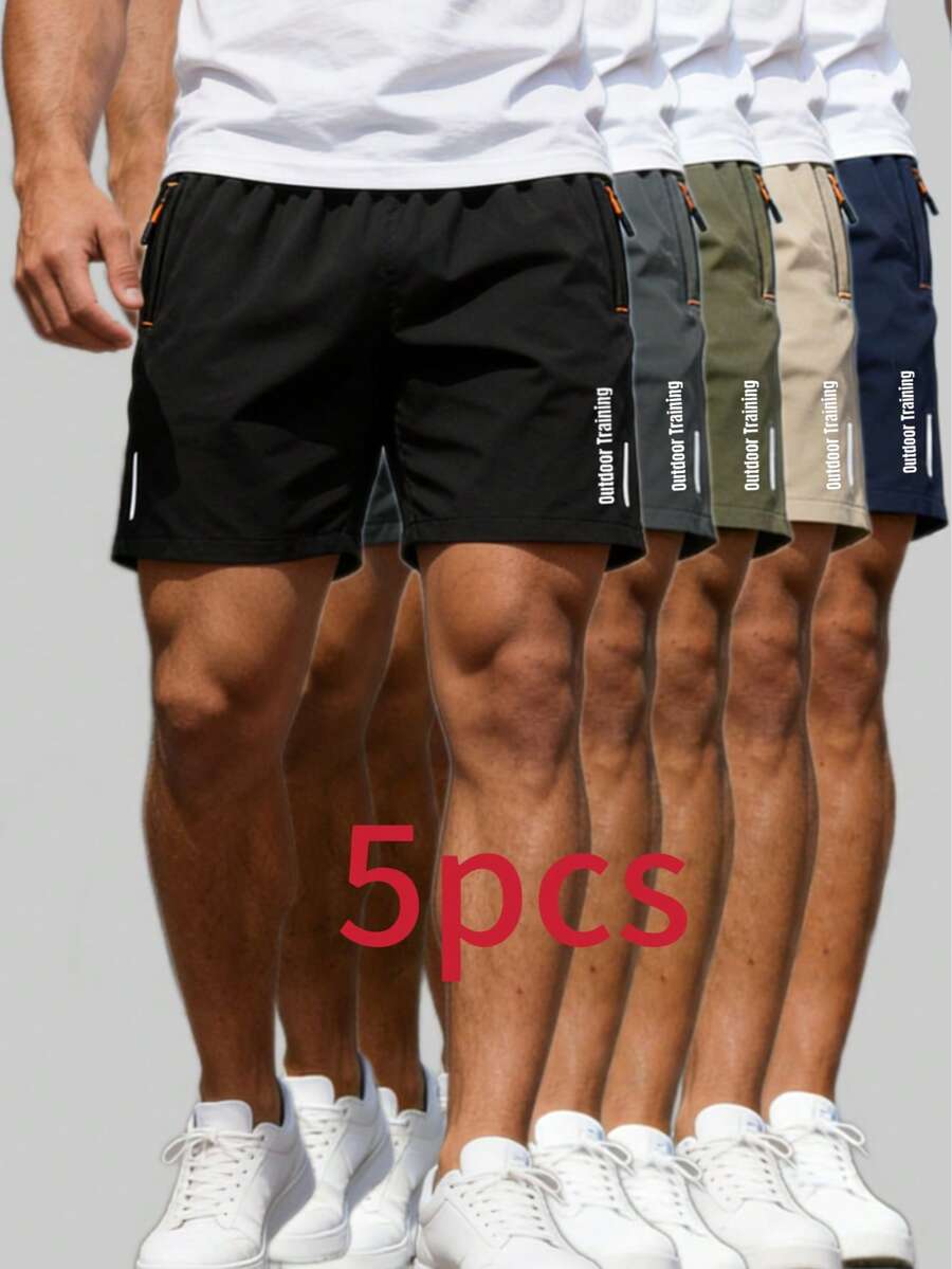 5条/套 男士健身短裤，夏季休闲运动短裤，轻便速干训练短裤，适合户外、街头、旅行，简约百搭男士短裤 - 彩色 - 查看 1