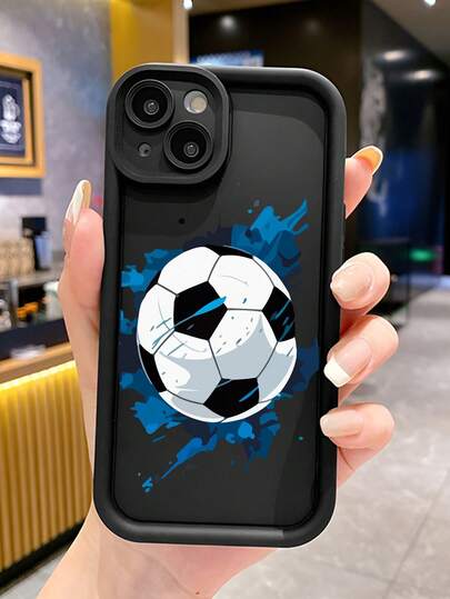 时尚、流行、个性化，蓝色泼墨足球图案设计主题奢华防震美观可爱手机壳，触感柔软，握感极佳，防水耐用，防污，带摄像头保护的边框保护壳，兼容 17/17Pro/17Pro Max、16、15、14、13、12、11 Plus/Pro Max及系列，以及Galaxy S/A系列，复活节、圣诞节、万圣节礼物/生日礼物，送给女朋友、男朋友、朋友或自己都合适。