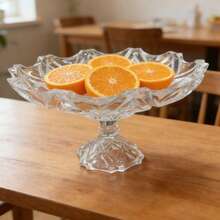 Transparent Crystal Glass Fruit Bowl / Rhombus Cut Design / High-Quality Home Fruit Plate - White - View 6
