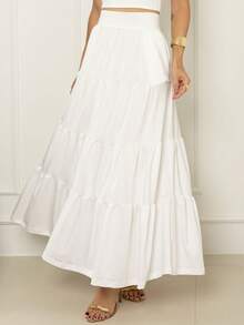 Women's Three-Maria Set: Long Skirt, Cropped Top, Sleeveless, Asymmetrical, Casual, Elegant, White. - 白色 - 查看 5