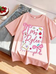 1 Set Mädchen T-Shirt und Shorts, lässiger Street-Style, modisches Outfit, geeignet für Schule, Urlaub und Alltagstragen, Frühling/Sommer Neues Outdoor-Set - Pink - Übersicht 4